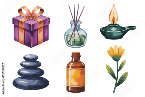 Relaxing Spa Essentials in Watercolor Illustration