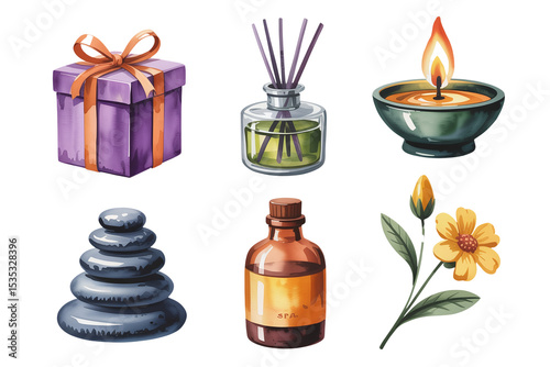 Relaxing Spa Essentials in Watercolor Illustration