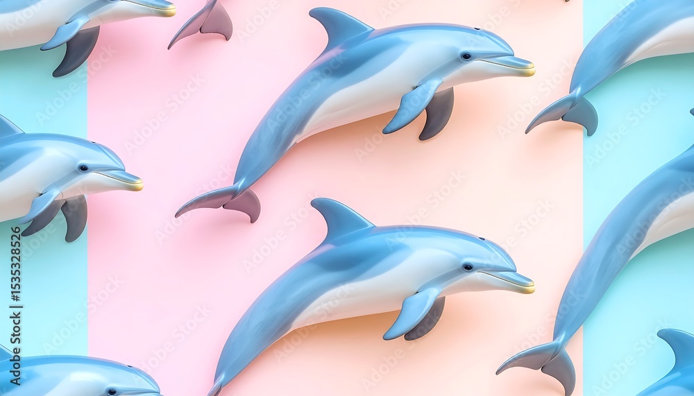 Obraz premium Pastel dolphins in a geometric pattern