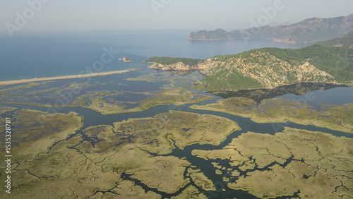 Fototapeta Naklejka Na Ścianę i Meble -  Aerial drone view of Dalyan delta and Iztuzu beach. Turkey. 