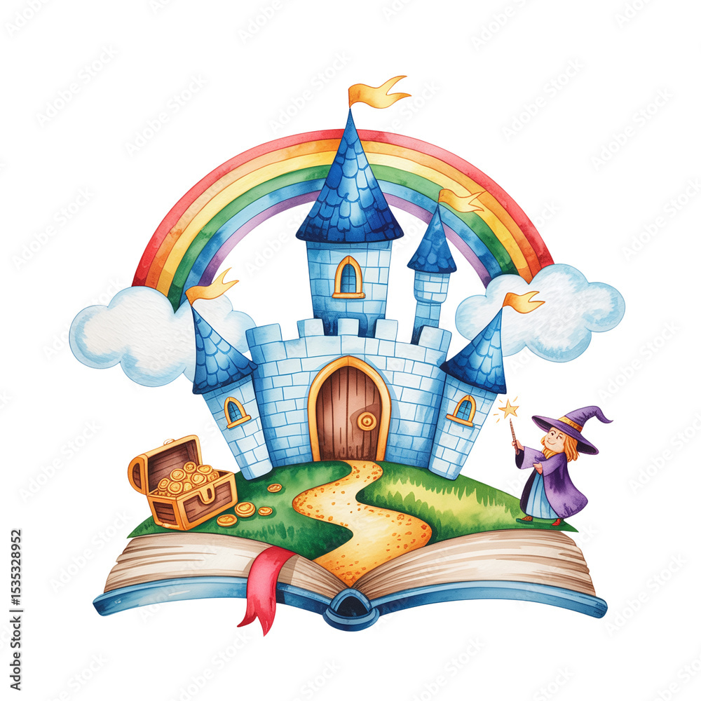 Fototapeta premium Whimsical Castle Emerges from Open Storybook