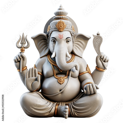 Meditative Ganesha Sculpture in White Ceramic Finish