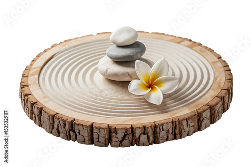 Tranquil Zen Garden on Driftwood with Stones and Flower
