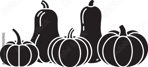 Collection of Black Silhouette Pumpkins and Gourds