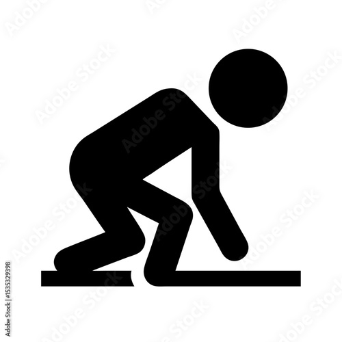 Athlete at sprint Starting Line Silhouette Icon: Minimalist silhouette of an athlete in a starting position, perfect for race event promotions, sports infographics, or motivational graphics.