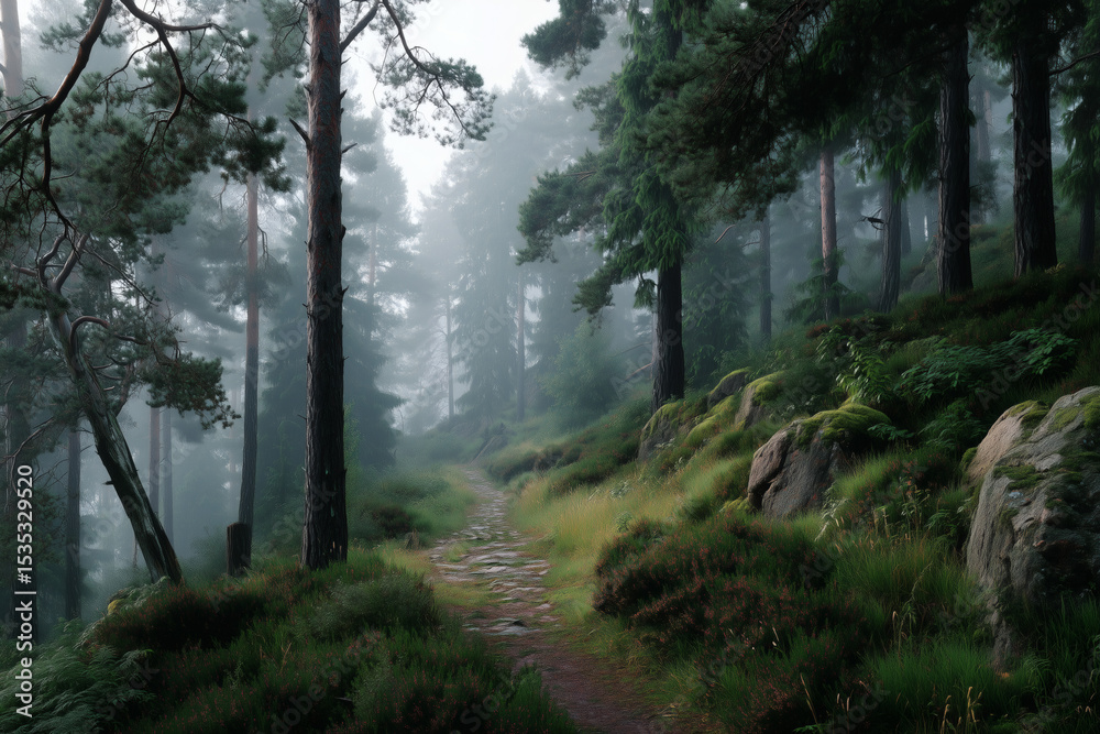 Obraz premium Misty Forest Trail IV