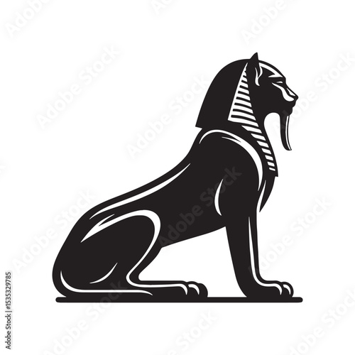 Eerie Stone Sphinx Beast of Forgotten Lore Shape Illustration with Crumbling Details and Starkness - sphinx silhouette - sphinx vector - silhouette of sphinx 