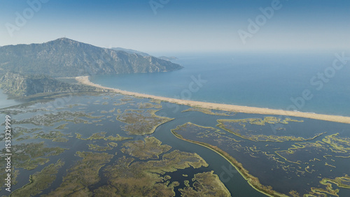Fototapeta Naklejka Na Ścianę i Meble -  Aerial drone view of Dalyan delta and Iztuzu beach. Turkey. 