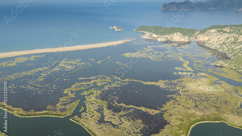 Fototapeta Naklejka Na Ścianę i Meble -  Aerial drone view of Dalyan delta and Iztuzu beach. Turkey. 