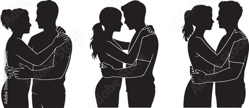 Three Silhouettes of Couples Embracing Passionately