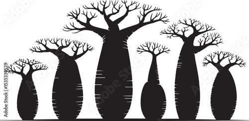 Slika na platnu Silhouette of Baobab Trees in African Savanna