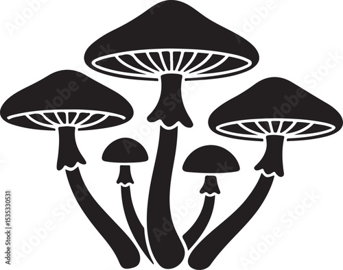 Silhouette of Four Mushrooms Clustered Together