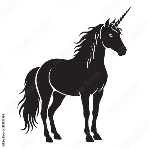 Majestic Dark Unicorn Mystical Creature Silhouette Outline with Flowing Mane and Tail - unicorn silhouette - unicorn vector - silhouette of unicorn - Unicorn illustration - legendary beast icon
