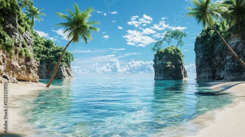 Serene Tropical Beach Cove with Crystal Clear Water