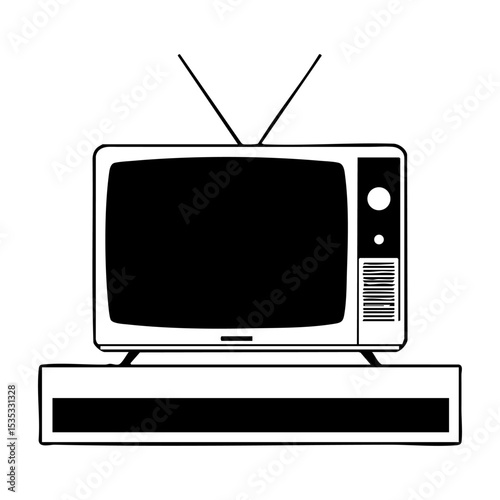 Classic retro television illustration with antenna and old monitor for vintage media themes