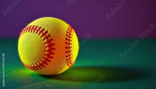 Exciting Softball Game Under Glowing Neon Yellow Lights Outdoor Field Dynamic Sports Action