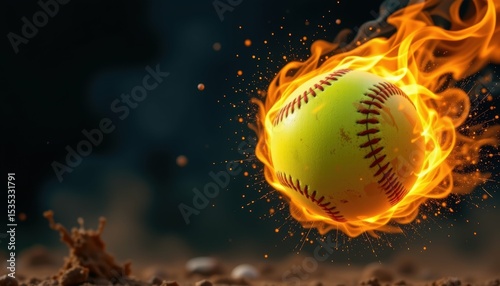 Fiery Softball Game Highlights Sports Field Action Shot Dynamic Atmosphere Close-Up Angle