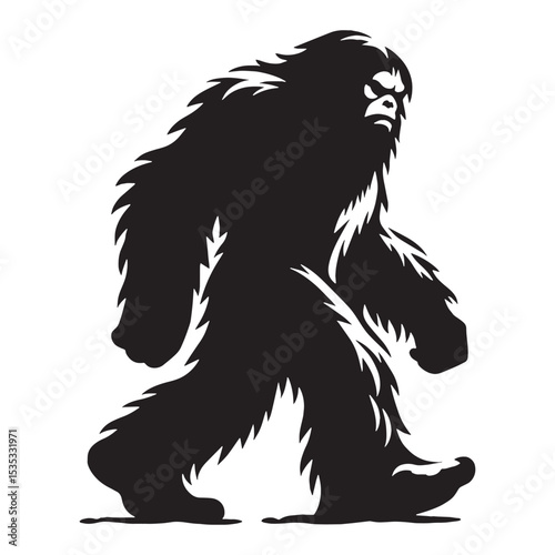Monochrome Yeti Cursed Abominable Being Form Depiction with Chilling Presence - yeti silhouette - yeti vector - silhouette of yeti - Yeti illustration - abominable monster art
