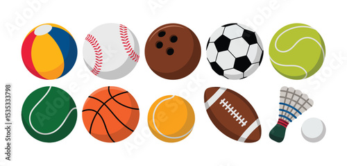 Collection of colorful cartoon sport balls and equipment