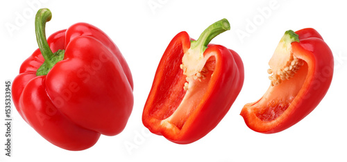 Quadro su tela red sweet bell pepper, half and slices isolated, transparent PNG, PNG format, Fr