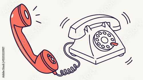 Vector illustration of a classic rotary phone and a receiver, representing communication, nostalgia, and connection, colorful design, copy space