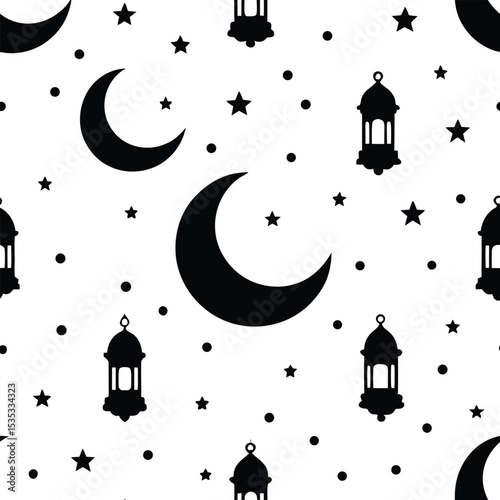 Elegant Crescent Moon and Star Seamless Pattern Design Ramadan Festive Background