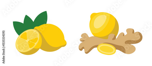 Lemons and ginger root slices illustration