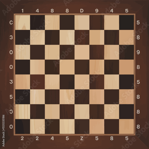 Empty wooden chessboard game board top view