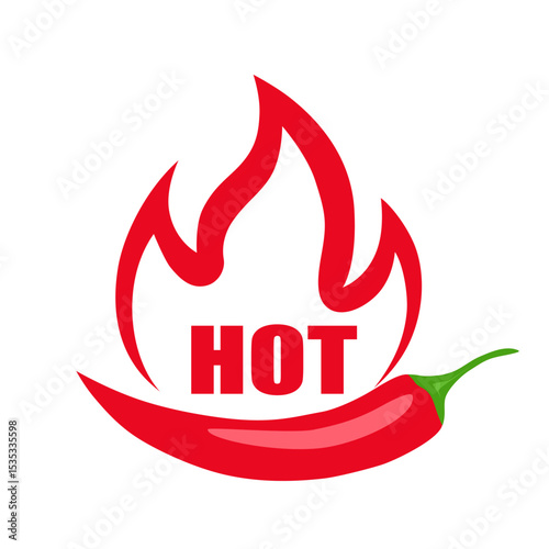 Red Chili Pepper with Fire Flames. Hot Chilli Taste. Spicy Food. Hand drawn. Not AI. Vector illustration.