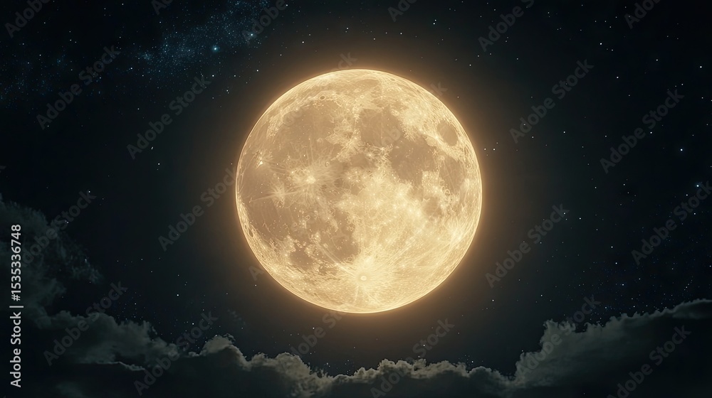 Fototapeta premium Full moon shining brightly over a night sky.