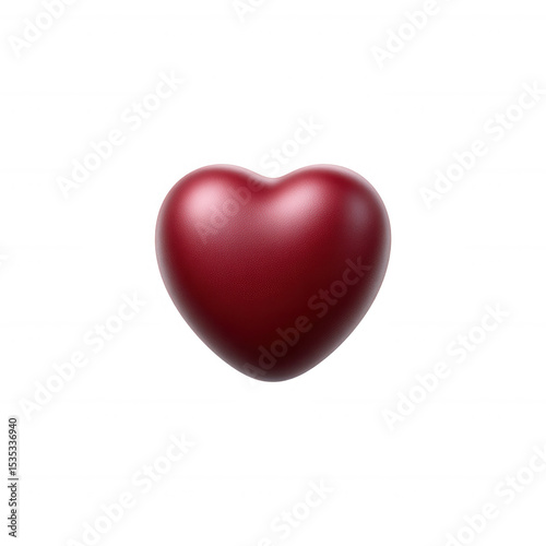 A shiny red heart shape symbolizing love and affection on a white isolated background.