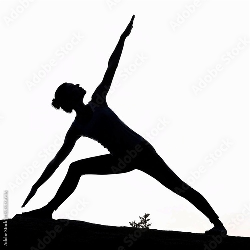 Silhouette of a Yoga Pose on White Background
