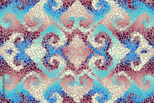 Bright abstract mosaic seamless pattern. Vector background. Endless texture. Ceramic tile fragments.