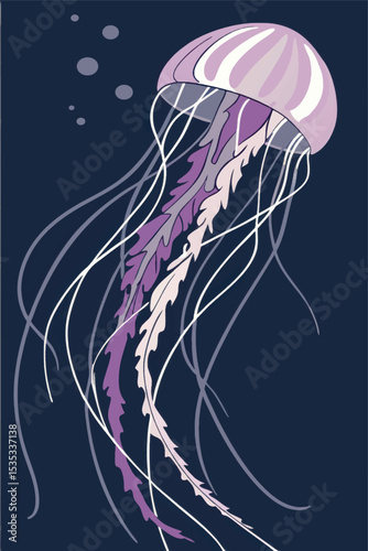 Elegant purple jellyfish underwater illustration