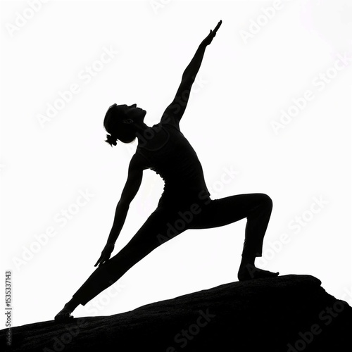 Silhouette of a Yoga Pose on White Background