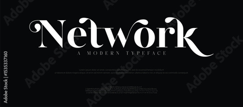 Network, Elegant Font Uppercase Lowercase and Number. Classic Lettering Minimal Fashion Designs. Typography modern Serif fonts regular decorative vintage concept. vector illustration