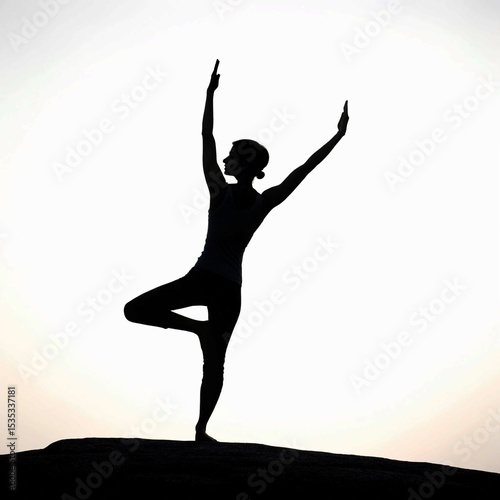 Silhouette of a Yoga Pose on White Background