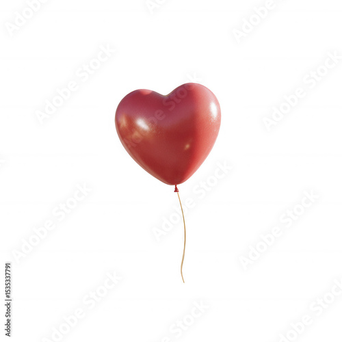 A vibrant heart-shaped red balloon floating against a white isolated background, symbolizing love and joy, perfect for celebrations and romantic occasions.
