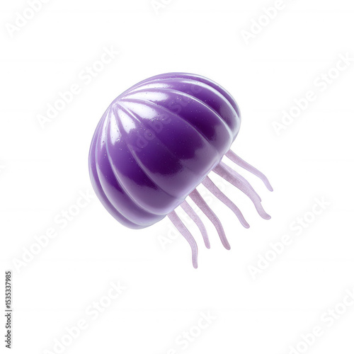 A vibrant purple jellyfish with flowing tentacles, showcasing its unique features in a dynamic pose. Perfect for marine life enthusiasts and underwater-themed projects.