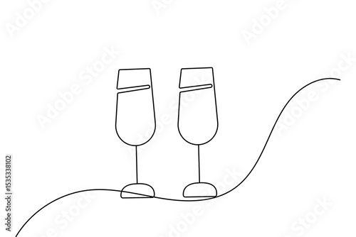 Continuous line champagne cheers clinking glasses art
