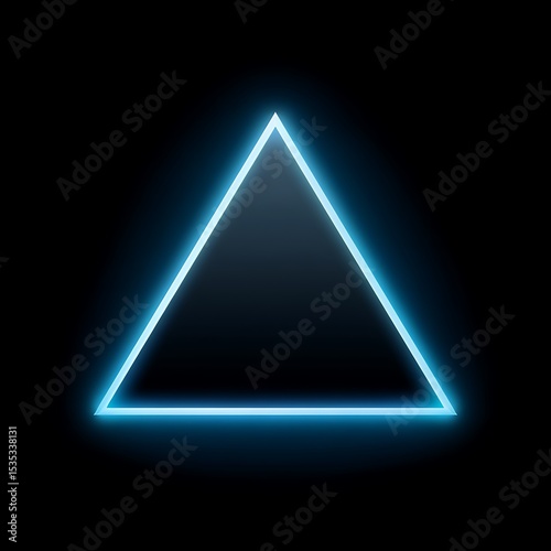 Abstract blue neon triangle frame on black background
