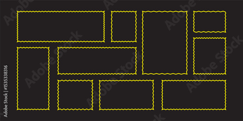 Set of rectangle frames with wavy edges. jagged geometric rectangular. Zig zag wavy edge rectangle frame or border shapes set. Colorful scalloped frames. eps file.