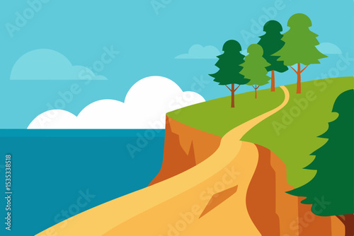 Coastal Cliffside Path A Serene Landscape Illustration