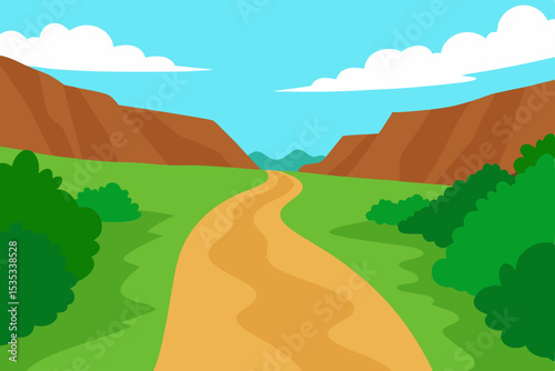 Serene Mountain Valley Landscape A Winding Path Through Nature's Embrace