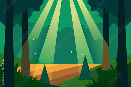Enchanted Forest Sunbeams Through the Trees, Nature's Serene Embrace