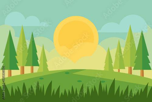 Sunny Day in the Forest Serene Nature Illustration