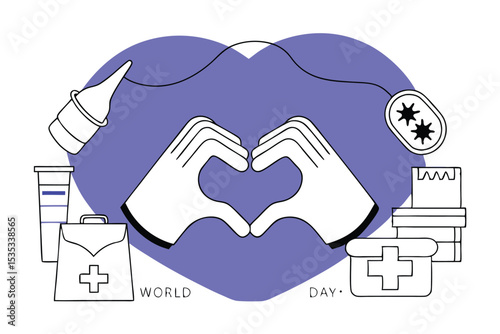 World humanitarian day illustration people helping others in need