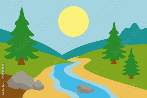 Serene Mountain River Landscape A Picturesque Scene of Nature's Beauty