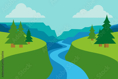 Serene River Valley Landscape A Picturesque View of Nature's Beauty