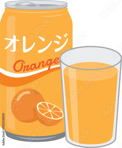 缶ジュース_オレンジジュース（缶とグラス）